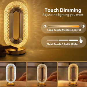 Oval Crystals Table Lamp Touch Control LED Light with 3 Levels Brightness Rechargeable Lamp Room Decor Night Light for Bedroom, Living, Home Office, Desk Decorations, Gift angle 2