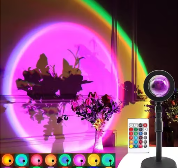 Sunset Lamp Projector 16 Color Led Light Desk Lamp Rainbow Night Light 360° Rotation Romantic Sunlight For Bedroom, Party, Photography With Remote (Sunset Lamp)